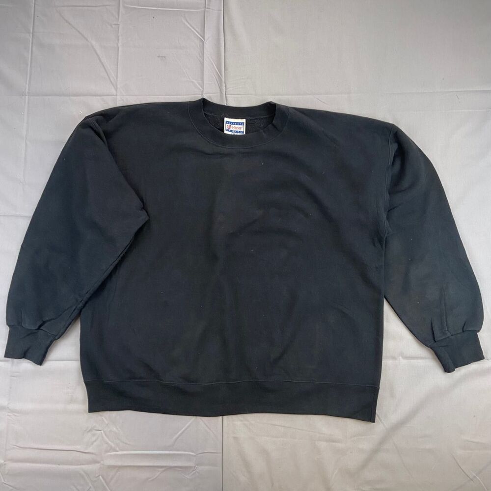Hanes Ultimate Cotton Men's Xl Black Crewneck Sweatshirt 90 10 Polyester Solid